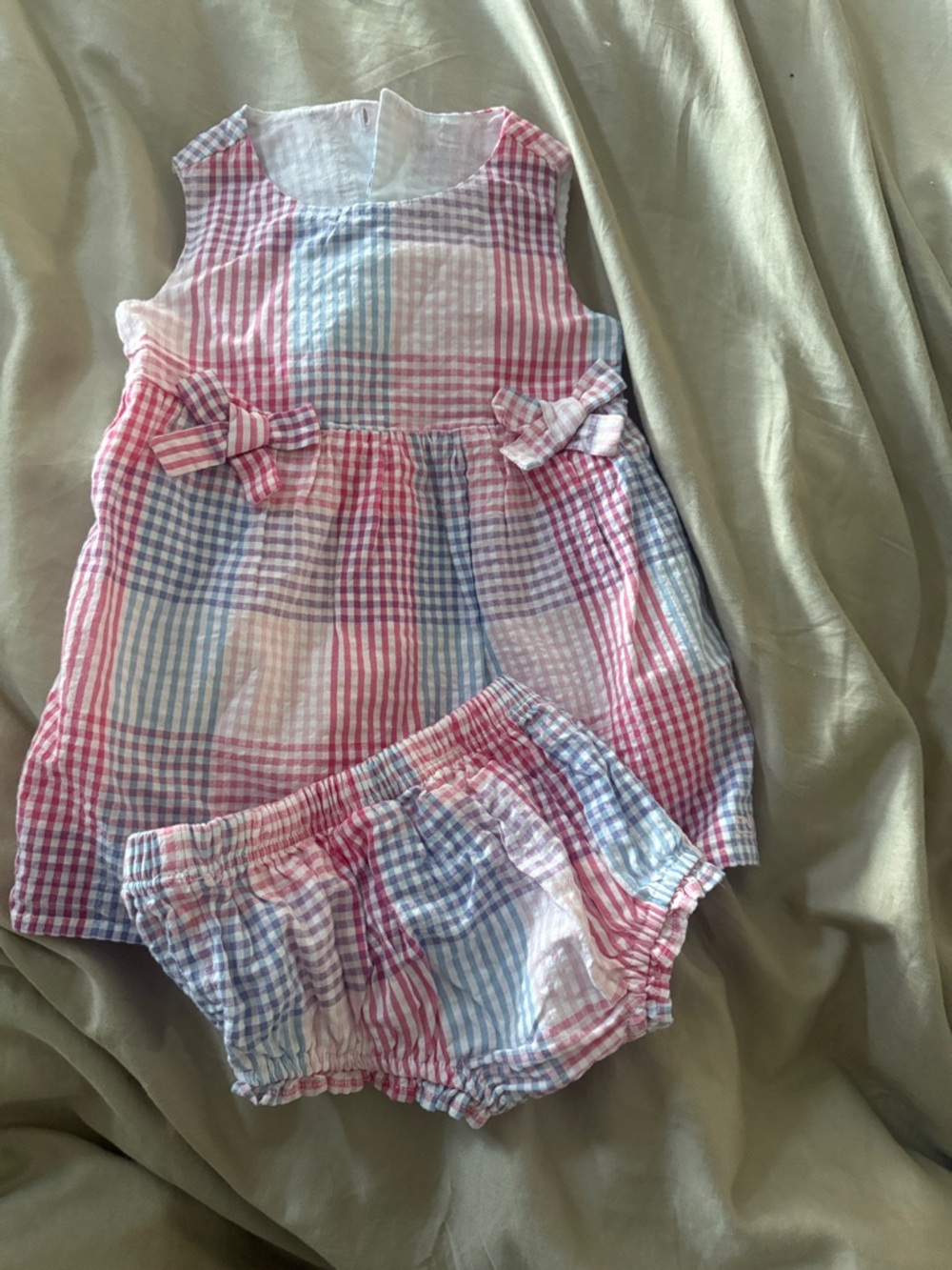 Vineyard Vines Baby Girls Pink & Blue Plaid Seersucker Dress with Bloomers